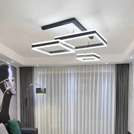 Modern Minimalist Square Pendant Light Adjustable LED Chandelier Triple Layer(corner base) - Home & Garden > Lighting >