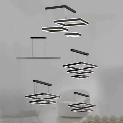 Modern Minimalist Square Pendant Light Adjustable LED Chandelier Triple Layer(corner base) - Home & Garden > Lighting >