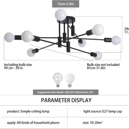 Modern Semi Flush Chandelier 8 Light Black - Home & Garden > Lighting