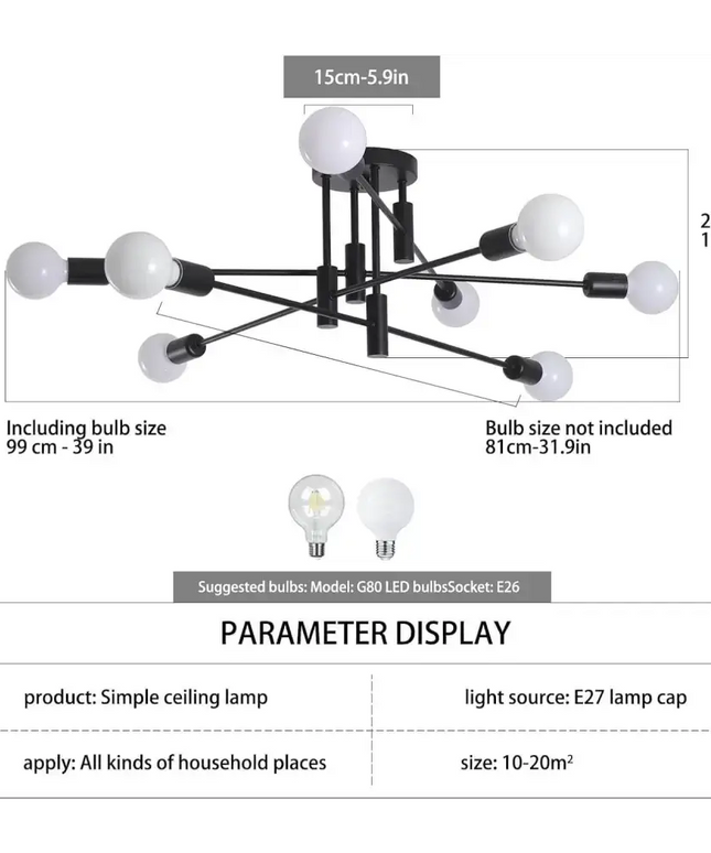Modern Semi Flush Chandelier 8 Light Black - Home & Garden > Lighting