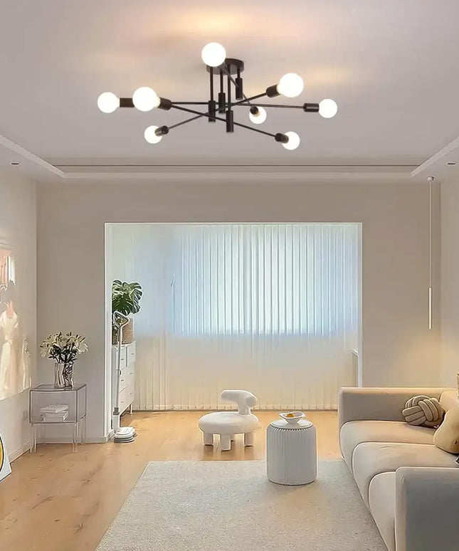 Modern Semi Flush Chandelier 8 Light Black - Home & Garden > Lighting