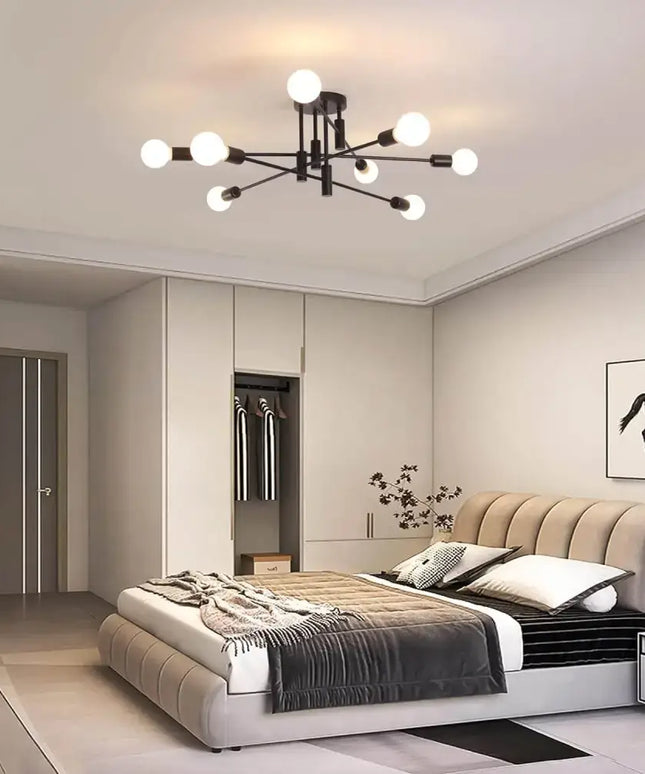 Modern Semi Flush Chandelier 8 Light Black - Home & Garden > Lighting