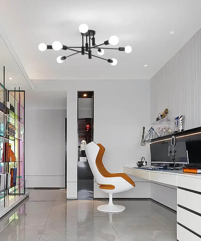 Modern Semi Flush Chandelier 8 Light Black - Home & Garden > Lighting