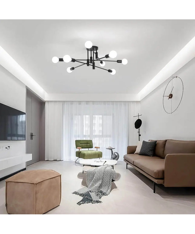 Modern Semi Flush Chandelier 8 Light Black - Home & Garden > Lighting