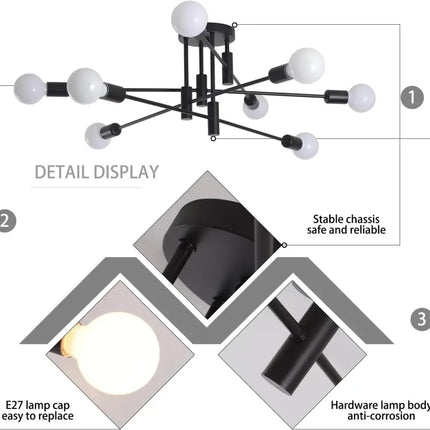 Modern Semi Flush Chandelier 8 Light Black - Home & Garden > Lighting