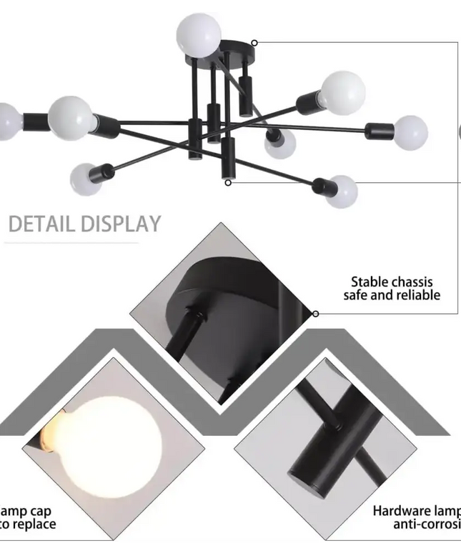 Modern Semi Flush Chandelier 8 Light Black - Home & Garden > Lighting