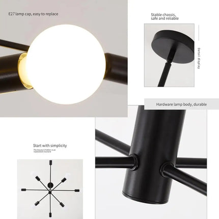 Modern Sputnik Chandelier 8 Light Black - Home & Garden > Lighting