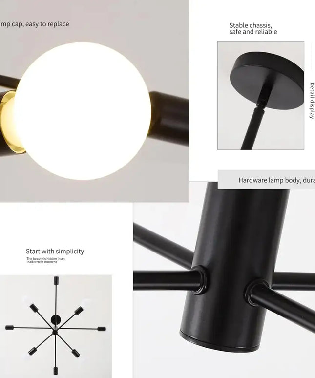 Modern Sputnik Chandelier 8 Light Black - Home & Garden > Lighting