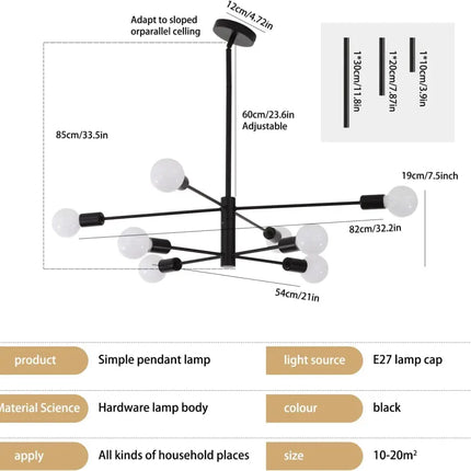 Modern Sputnik Chandelier 8 Light Black - Home & Garden > Lighting