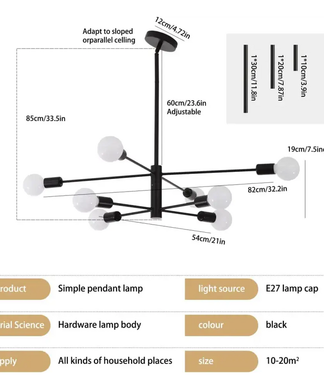 Modern Sputnik Chandelier 8 Light Black - Home & Garden > Lighting