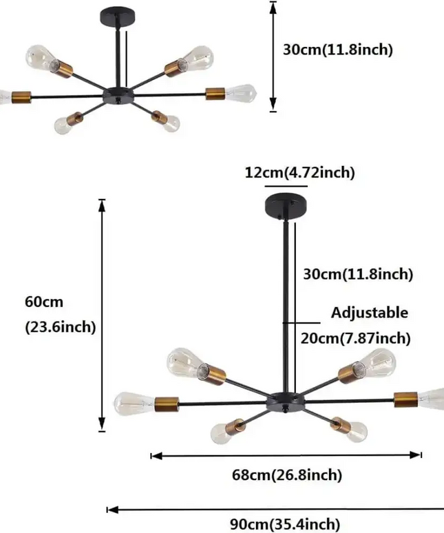 Modern Sputnik Chandelier Black Gold E27 Bulbs - Home & Garden > Lighting