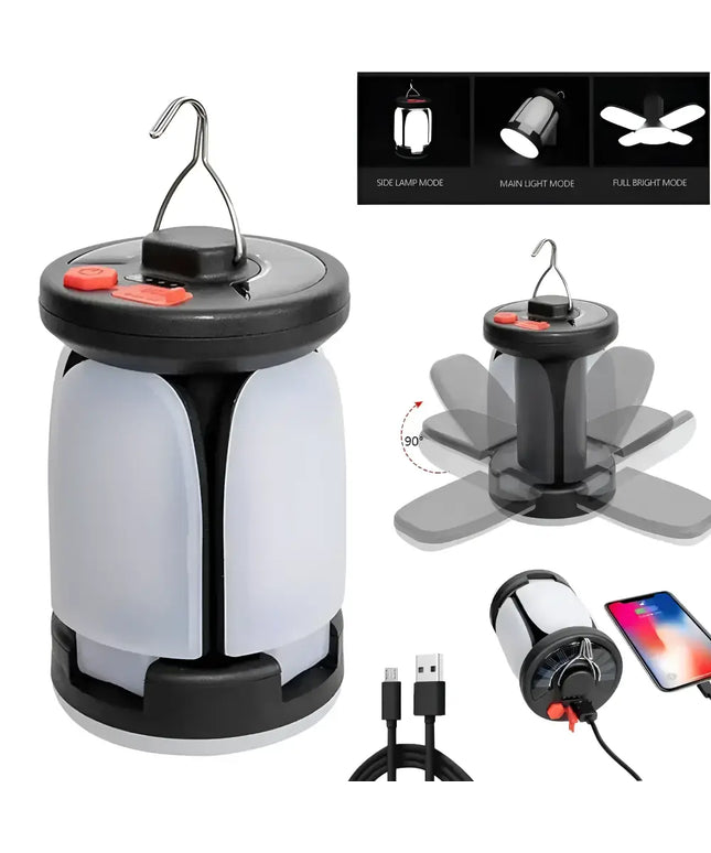 Solar LED Camping Lantern Rechargeable Power Bank Foldable Light Modes