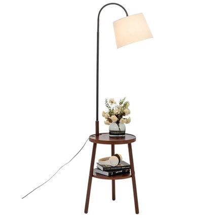 Naples Tripod Floor Lamp Shelf Storage Drawer Bed Side Table Light w/ USB Charger - Home & Garden > Lighting