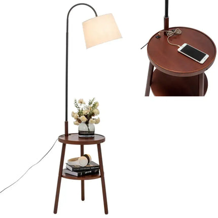Naples Tripod Floor Lamp Shelf Storage Drawer Bed Side Table Light w/ USB Charger - Home & Garden > Lighting