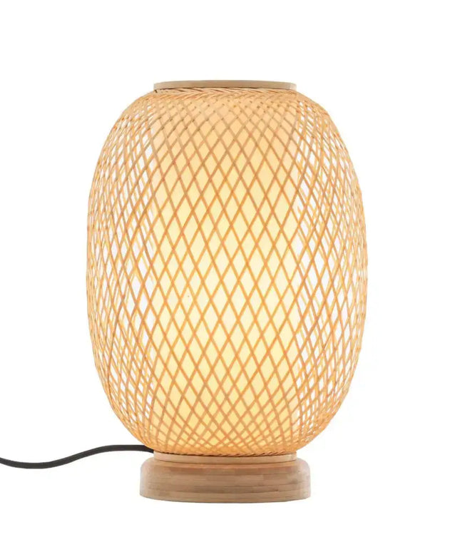 Natural Woven Bamboo Oval Table Lamp Light Shade Boho Tropical Coastal - Home & Garden > Lighting