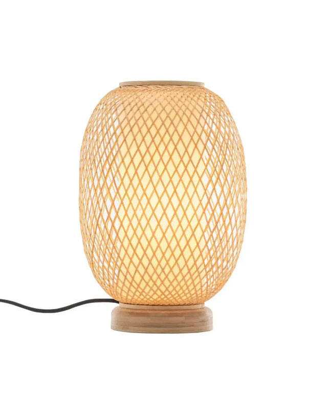 Natural Woven Bamboo Oval Table Lamp Light Shade Boho Tropical Coastal - Home & Garden > Lighting
