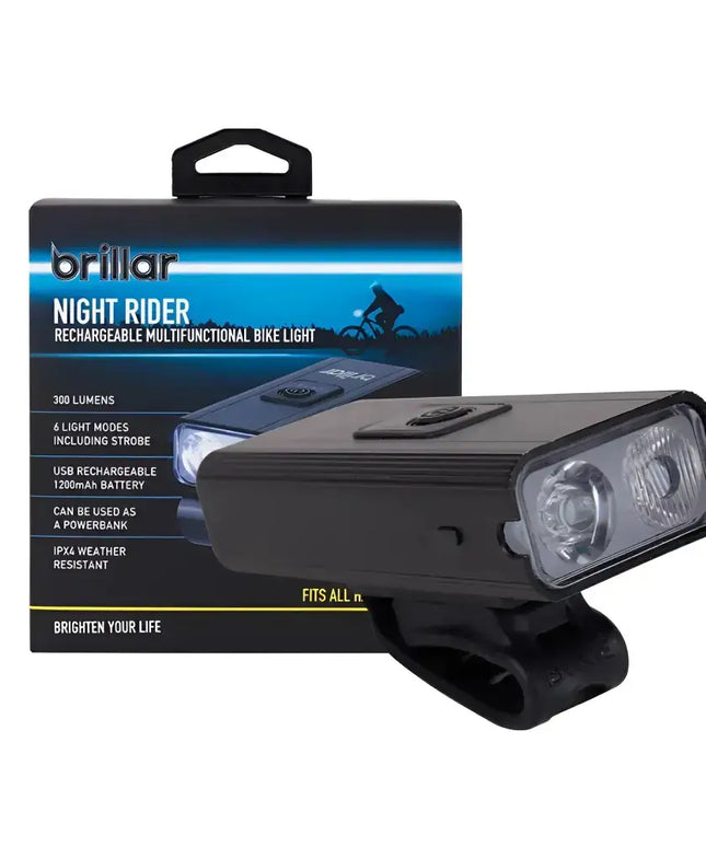 Night Rider - 300 Lumen Rechargeable Multifunctional Bike Light--Brillar