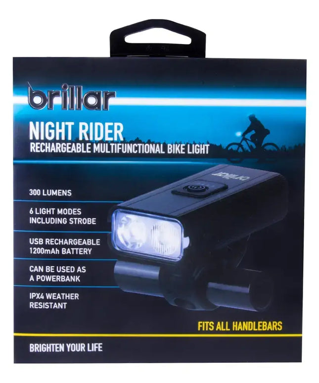 Night Rider - 300 Lumen Rechargeable Multifunctional Bike Light--Brillar
