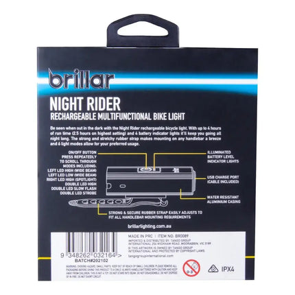 Night Rider - 300 Lumen Rechargeable Multifunctional Bike Light--Brillar