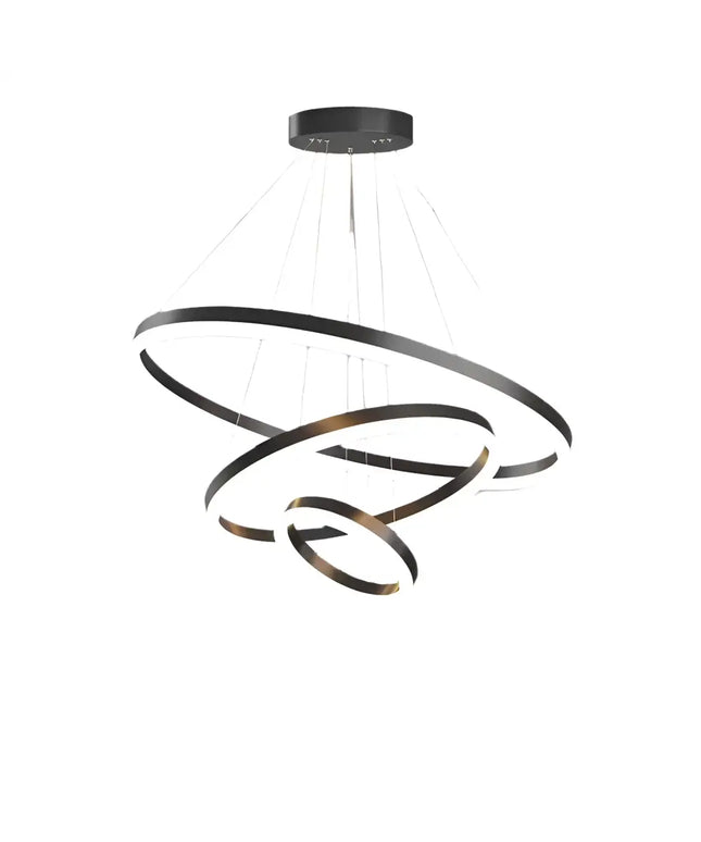 Modern circular LED chandelier from Obliq Black 3 Rings Adjustable Pendant Light