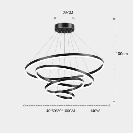 Obliq Black 4 Rings LED Pendant Light Adjustable - Home & Garden > Lighting > Ceiling Lights