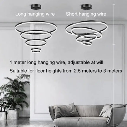 Obliq Black 4 Rings LED Pendant Light Adjustable - Home & Garden > Lighting > Ceiling Lights