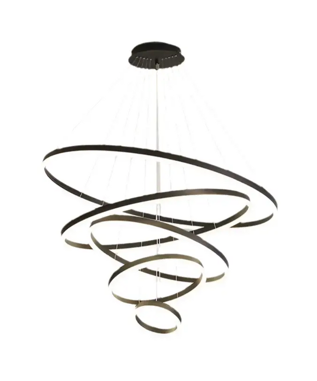 Modern multi-ring LED chandelier from Obliq Black 5 Rings LED Pendant Light Adjustable