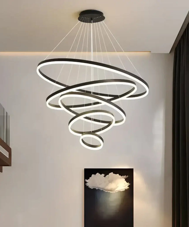 Modern ring chandelier from Obliq Black 5 Rings LED Pendant Light Adjustable collection