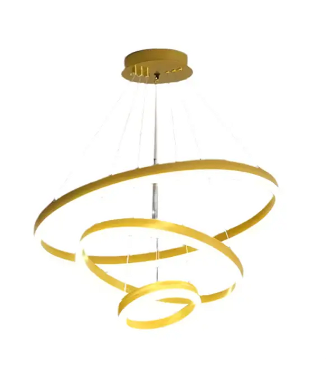 Gold-colored spiral LED chandelier from Obliq Brass 3 Rings LED Pendant Light Adjustable