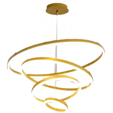 Gold circular LED chandelier from Obliq Brass 4 Rings LED Pendant Light Adjustable collection