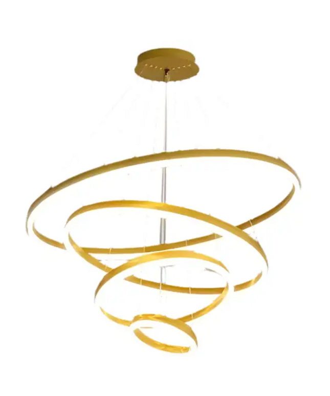 Gold circular LED chandelier from Obliq Brass 4 Rings LED Pendant Light Adjustable collection