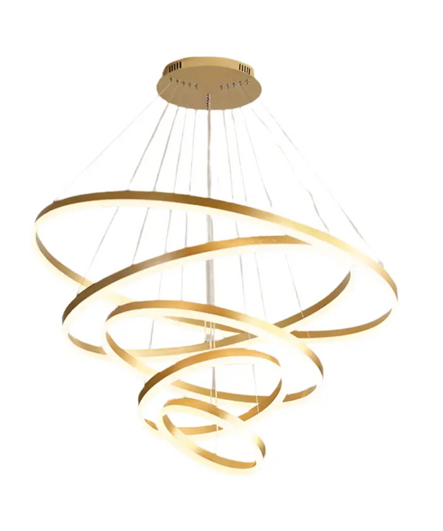 Gold spiral LED chandelier from Obliq Brass 5 Rings LED Pendant Light Adjustable collection
