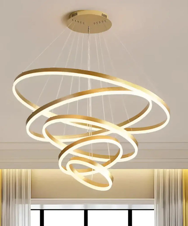 Gold ring chandelier from Obliq Brass 5 Rings LED Pendant Light Adjustable product