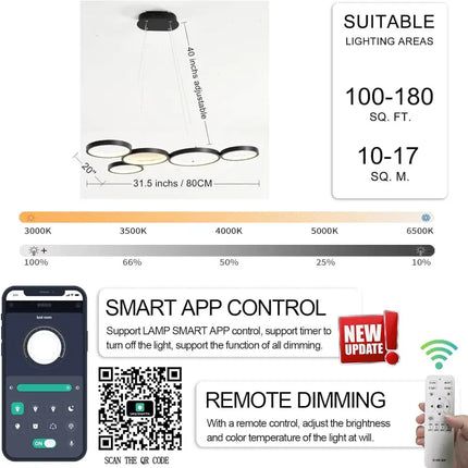 OLYMPIA 54W LED Black pendent Light with Remote Control - Home & Garden > Lighting