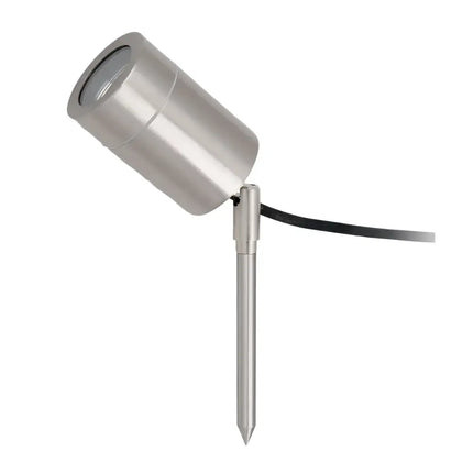 Silver outdoor spotlight with ground stake for garden lighting illumination