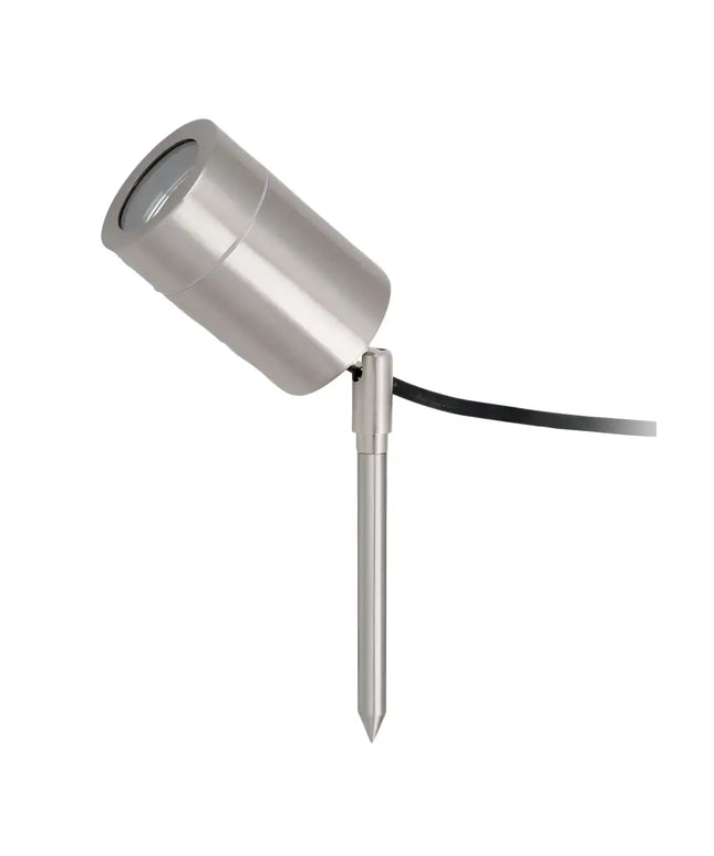 Silver outdoor spotlight with ground stake for garden lighting illumination
