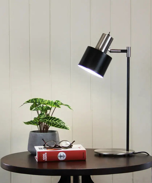 Mid-century style task lamp with brushed chrome finish