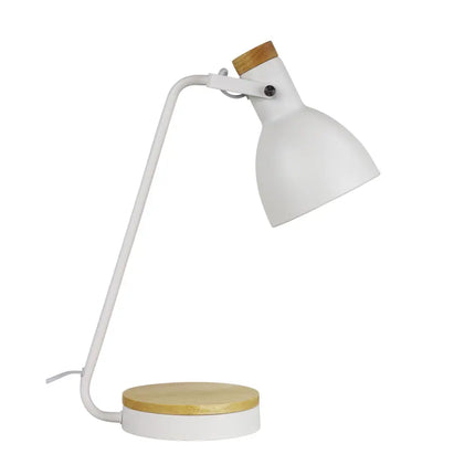 Oriel Benny Desk Lamp in white and blonde with a modern, minimalist design.