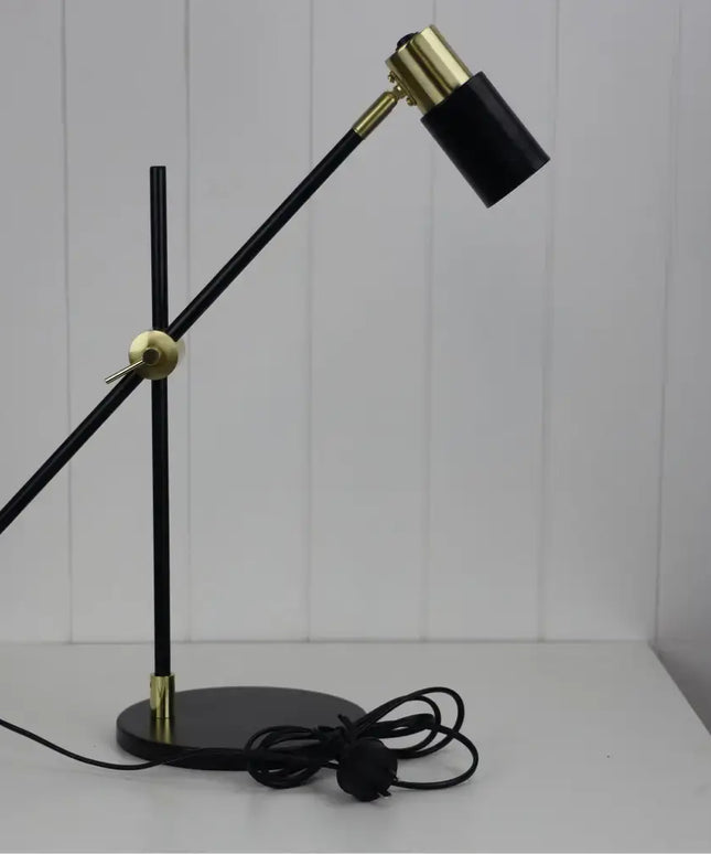 Energy-efficient Oriel CHARLIE desk lamp with satin brass design