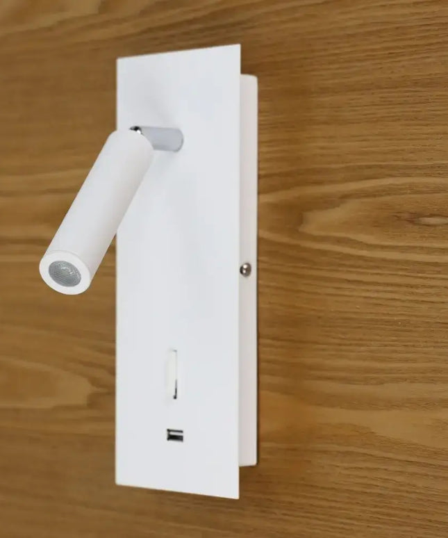 Oriel HOTEL - 3W LED Interior Bedside Focus Wall Light Spot With USB Charging IP20 - 4000K-WALL LIGHTS-Oriel Lighting