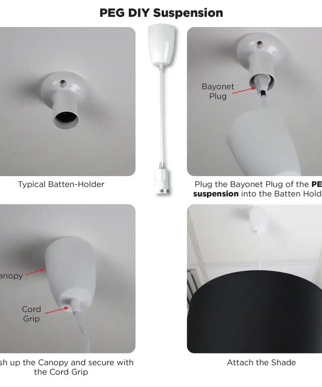 Peg DIY Suspension 1000mm Black - OL2010/100BK-DIY Pendants & Cords-Oriel Lighting