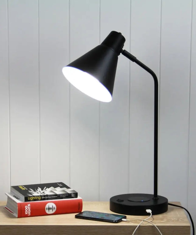Oriel Targa Desk Lamp - USB & Wireless Charging, Adjustable Shade - Home & Garden > Lighting > Table Lamps - Oriel Lighting