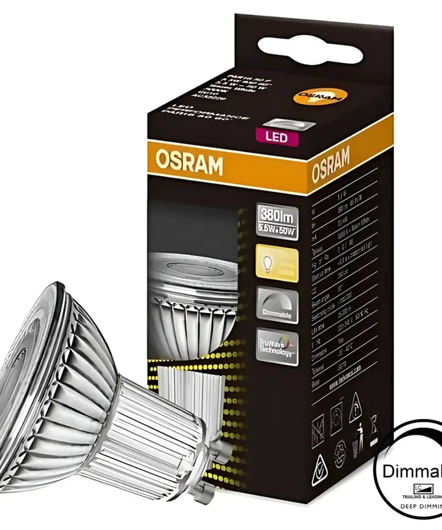 Osram 5.5W GU10 Dimmable LED Globe with lightbulb and packaging