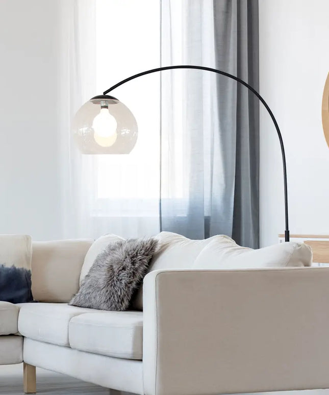Over 1 Light Floor Lamp Arc Black With Acrylic Shade - SL91207BK-Floor Lamps-Oriel Lighting