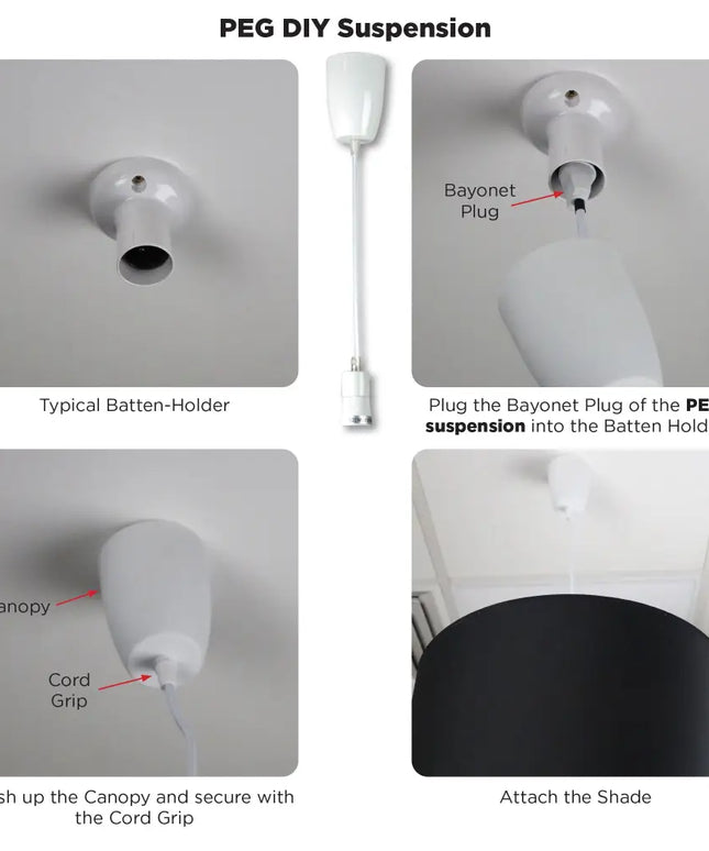 Peg DIY Suspension 1000mm Black - OL2010/100BK-DIY Pendants & Cords-Oriel Lighting