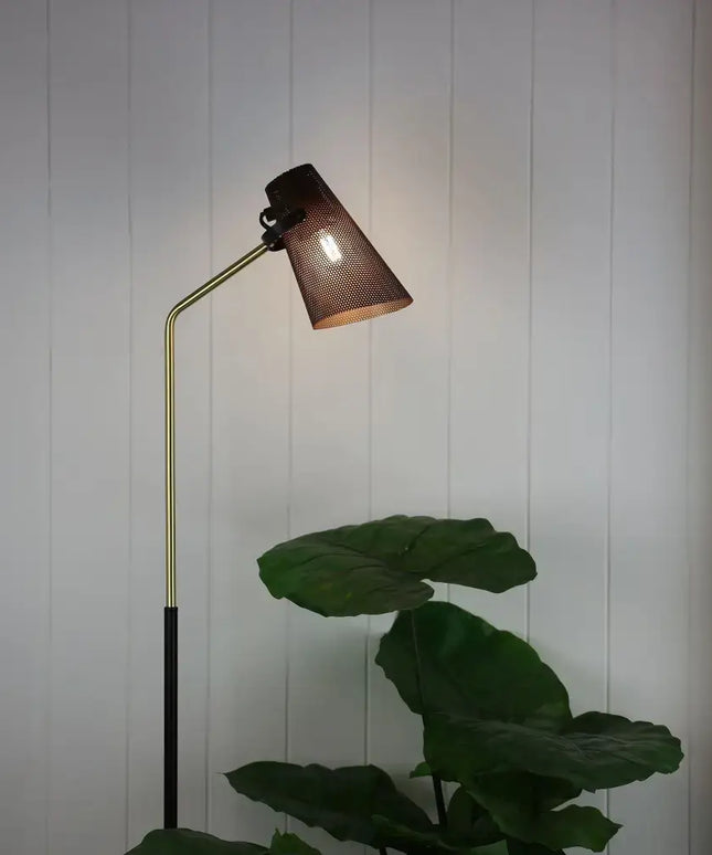 Perfo 1 Light Floor Lamp Black & Brass - SL98833AB-Floor Lamps-Oriel Lighting