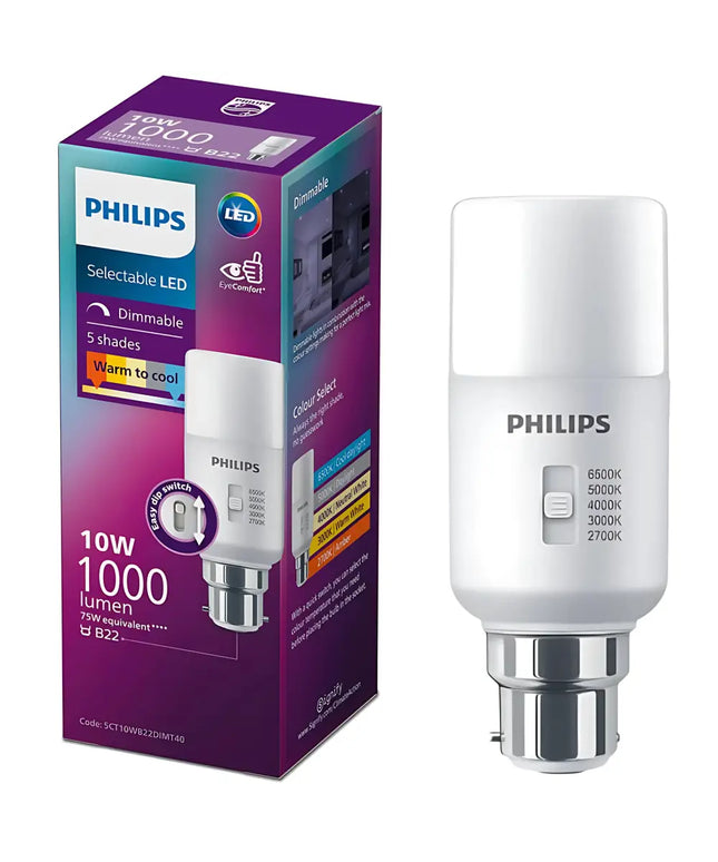 Philips Stick 10W B22 LED Globe with 5 selectable colour temperatures