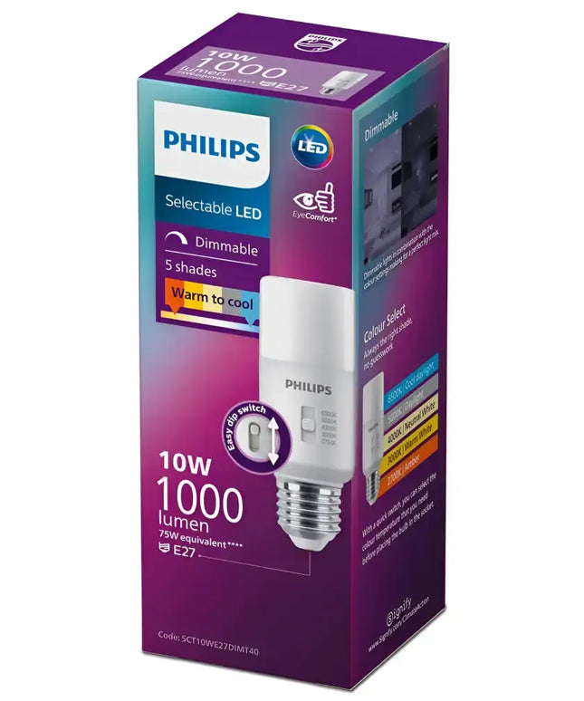 Philips LED bulb packaging on a white background