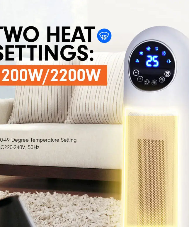 Pronti Electric Tower Heater 2200W Remote Control - White - Appliances > Heaters
