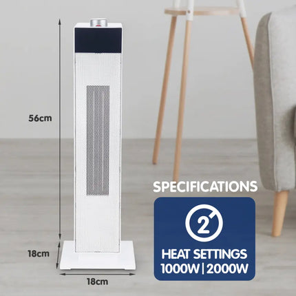 Pronti Electric Tower Heater PTC Ceramic 2000W White - Appliances > Heaters